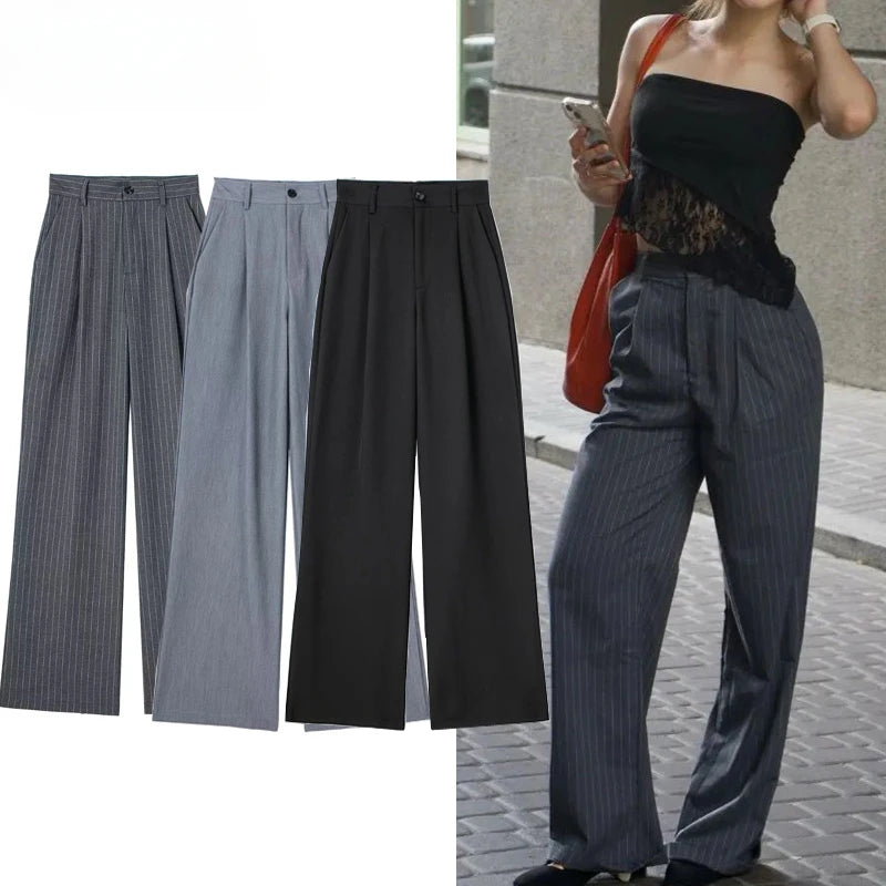 Striped High-Waist Wide-Leg Pants