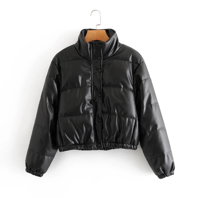 Warm Leather Puffer Coat