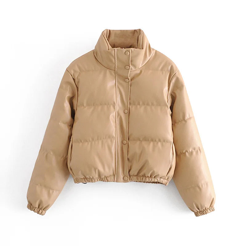 Warm Leather Puffer Coat