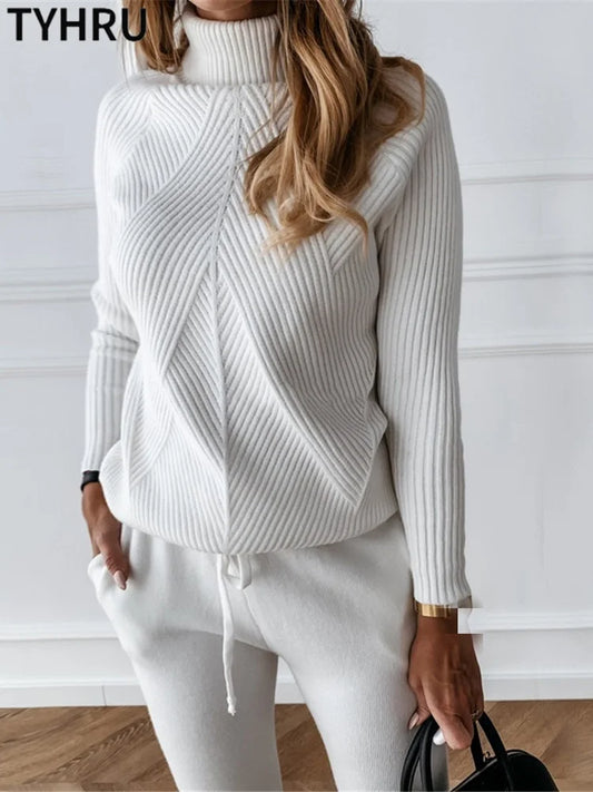 Striped Turtleneck & Trousers Set