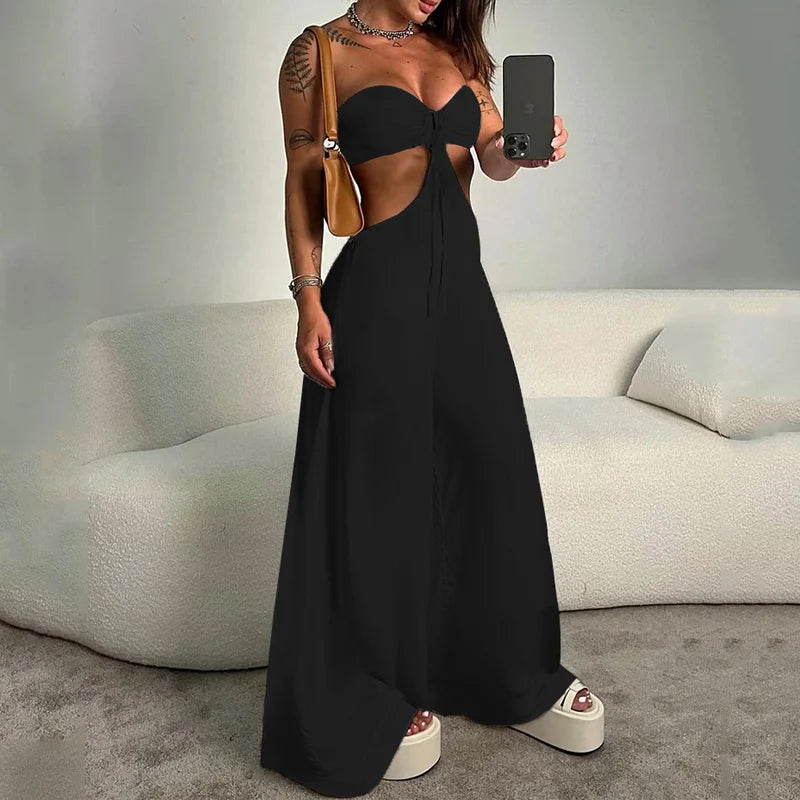 Solid Sleeveless Hollow Tube Romper