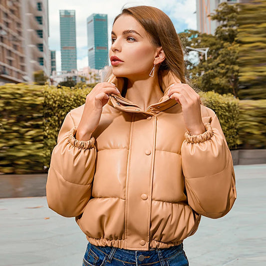 Warm Leather Puffer Coat