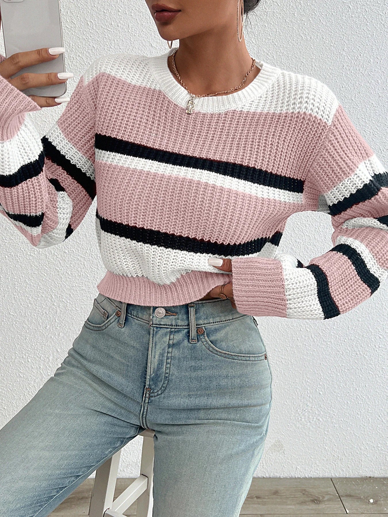 Block Drop Shoulder Sweater