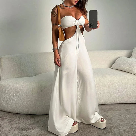 Solid Sleeveless Hollow Tube Romper