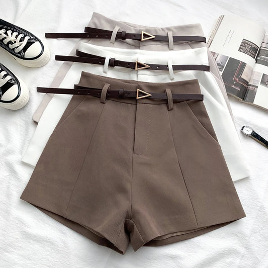 Chic Belted Vintage Office Shorts