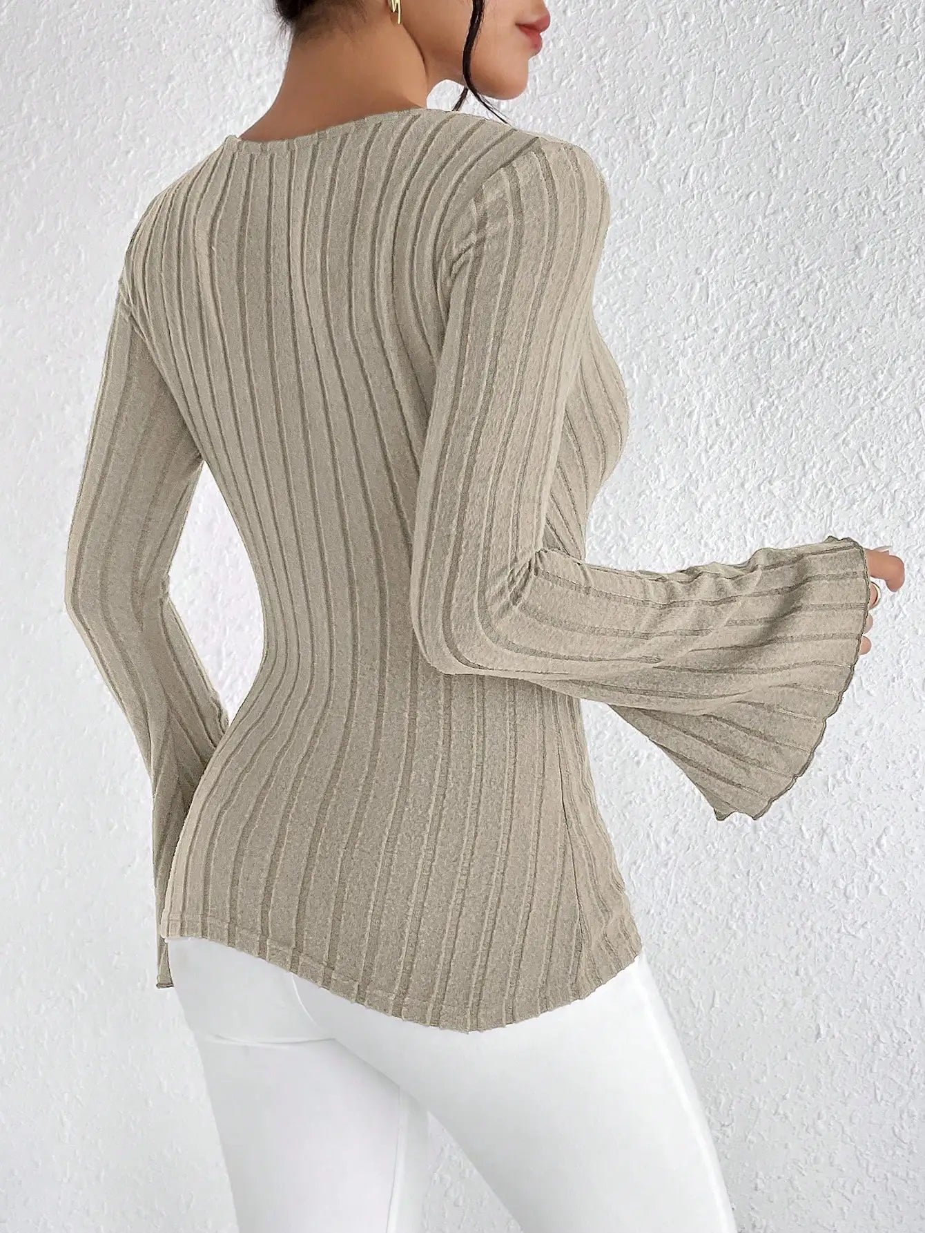 V-Neck Striped Knit Slim Fit Top