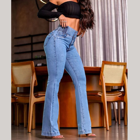 Straight Elastic Jeans Mid Waist Skinny Pants