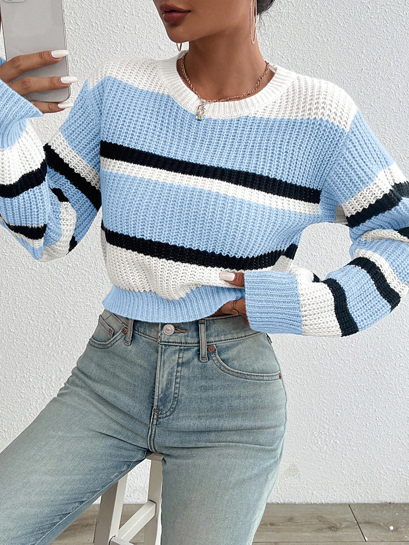 Block Drop Shoulder Sweater