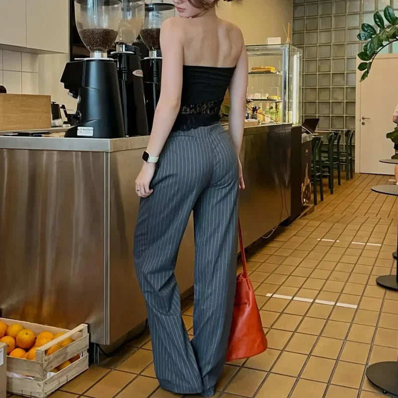 Striped High-Waist Wide-Leg Pants