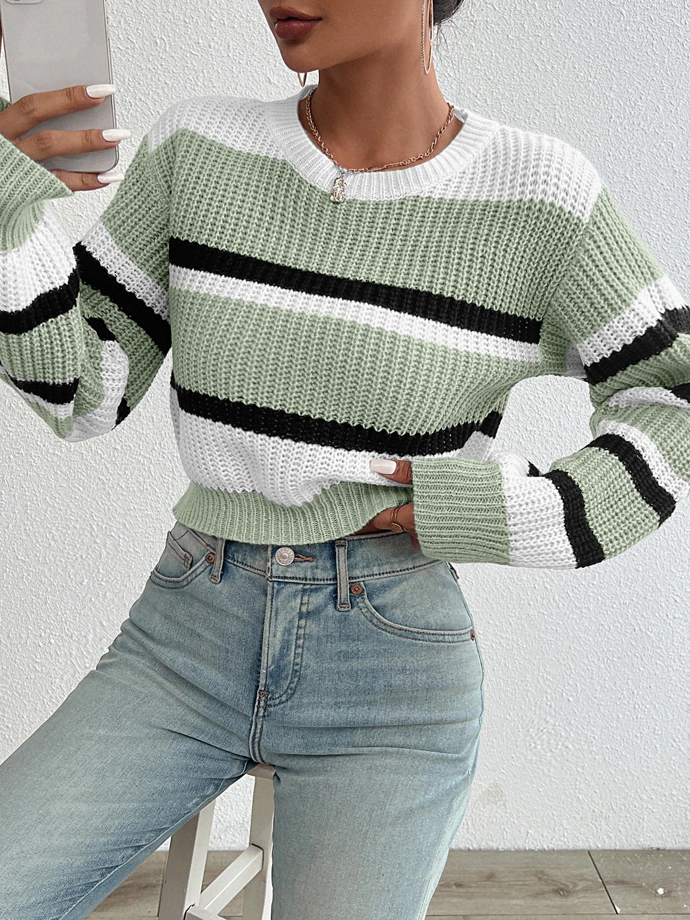 Block Drop Shoulder Sweater