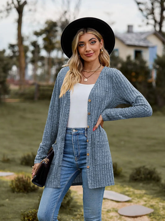 V-Neck Button Cardigan Jacket